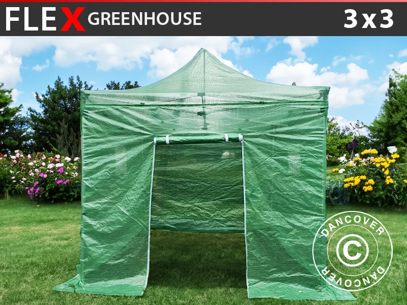 FleX Gewächshaus 3x3m, PE, Transparent/Grün
