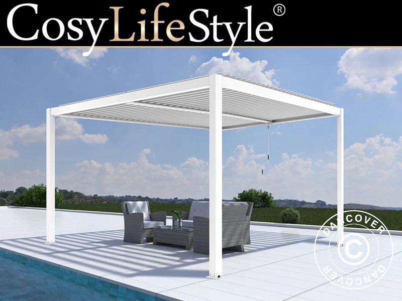Bioklimatische Pergola Pavillon San Pablo Alu+, 3x3m, Weiß