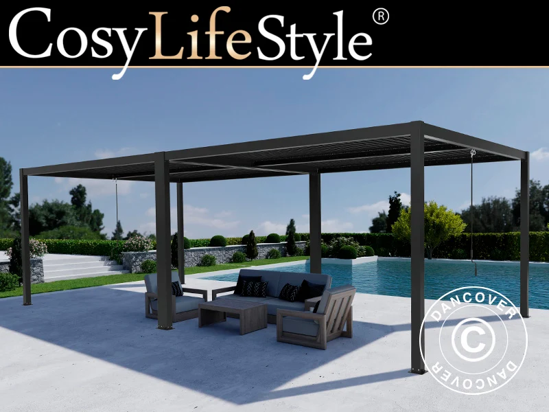 Bioklimatische Pergola Pavillon San Pablo Alu+, 3x3m, Schwarz, 2 Stk.